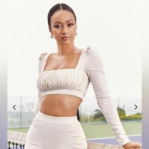 Oh Polly Long Sleeve Crop Ruched Top - Cream